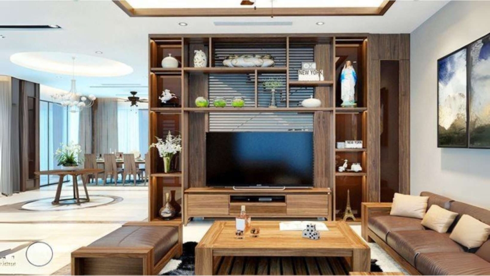 Vách tivi phòng khách hiện đại sang trọng